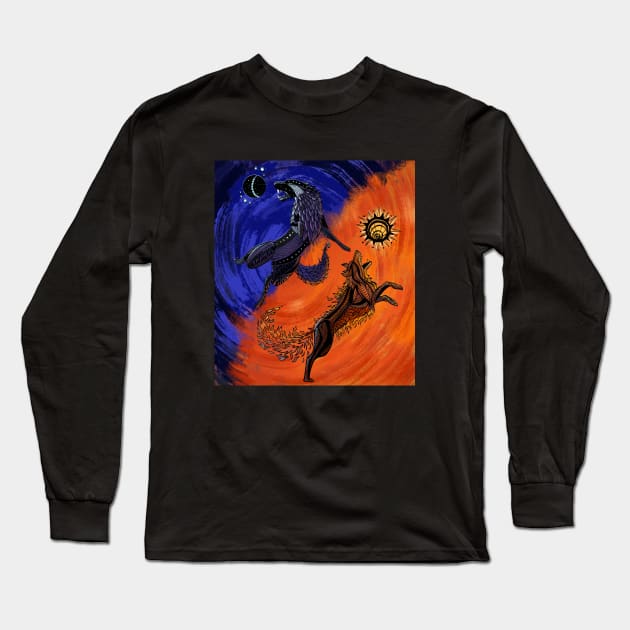 Hati & Skoll Redux (full color) Long Sleeve T-Shirt by manicgremlin